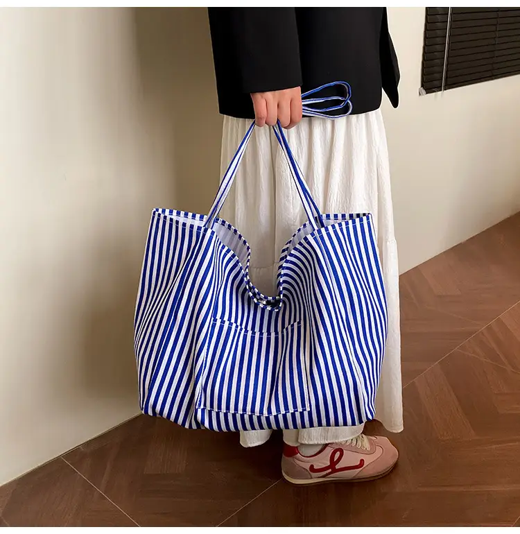 Women Large Striped Canvas Shoulder Bag — feature 10