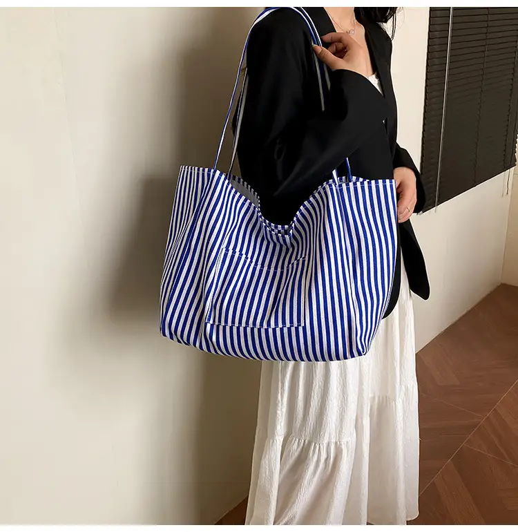 Women Large Striped Canvas Shoulder Bag — feature 11