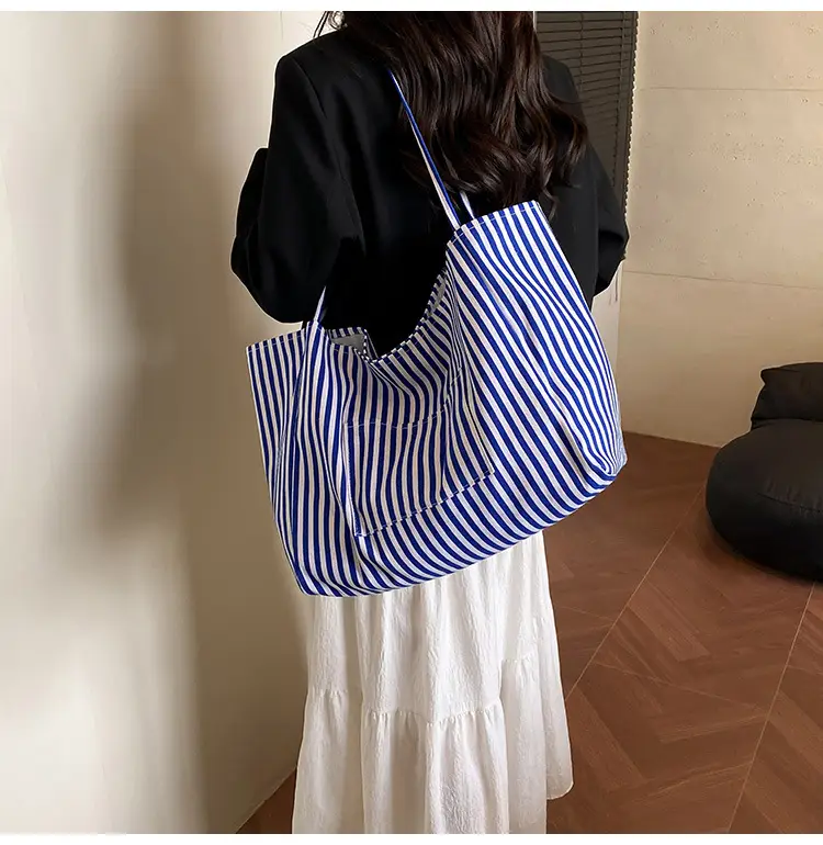Women Large Striped Canvas Shoulder Bag — feature 12