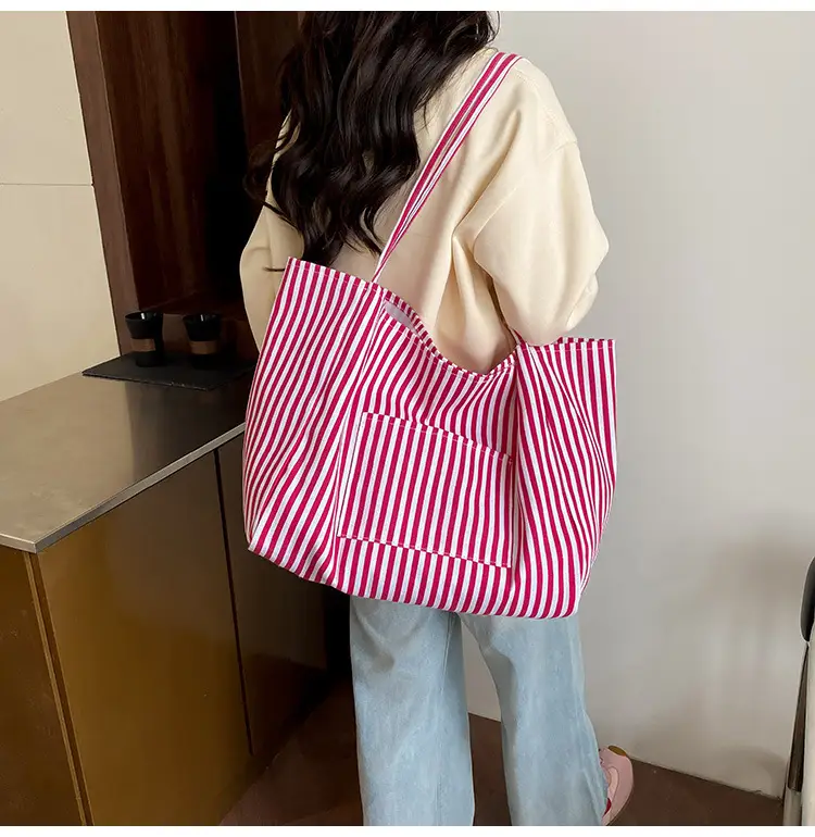 Women Large Striped Canvas Shoulder Bag — feature 13