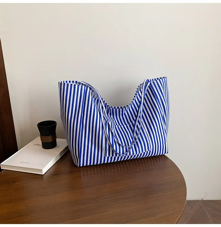 Women Large Striped Canvas Shoulder Bag — feature 20