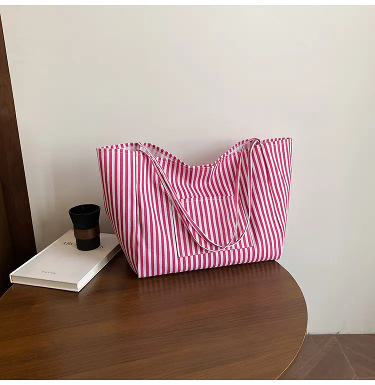 Women Large Striped Canvas Shoulder Bag — feature 21