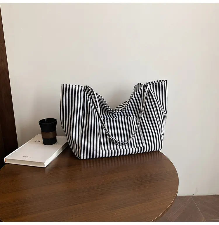 Women Large Striped Canvas Shoulder Bag — feature 22