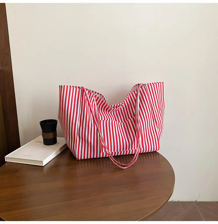 Women Large Striped Canvas Shoulder Bag — feature 23