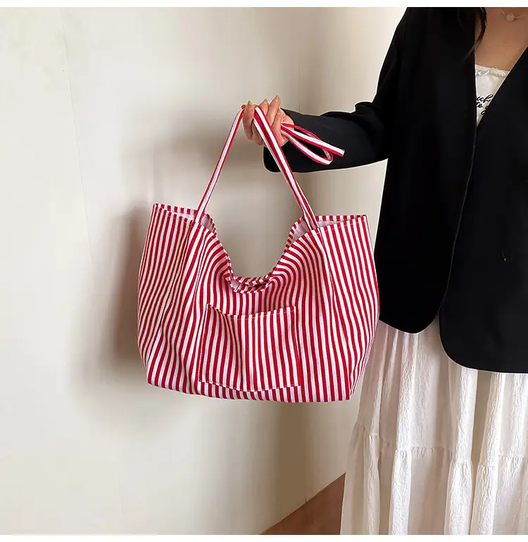 Women Large Striped Canvas Shoulder Bag — feature 7