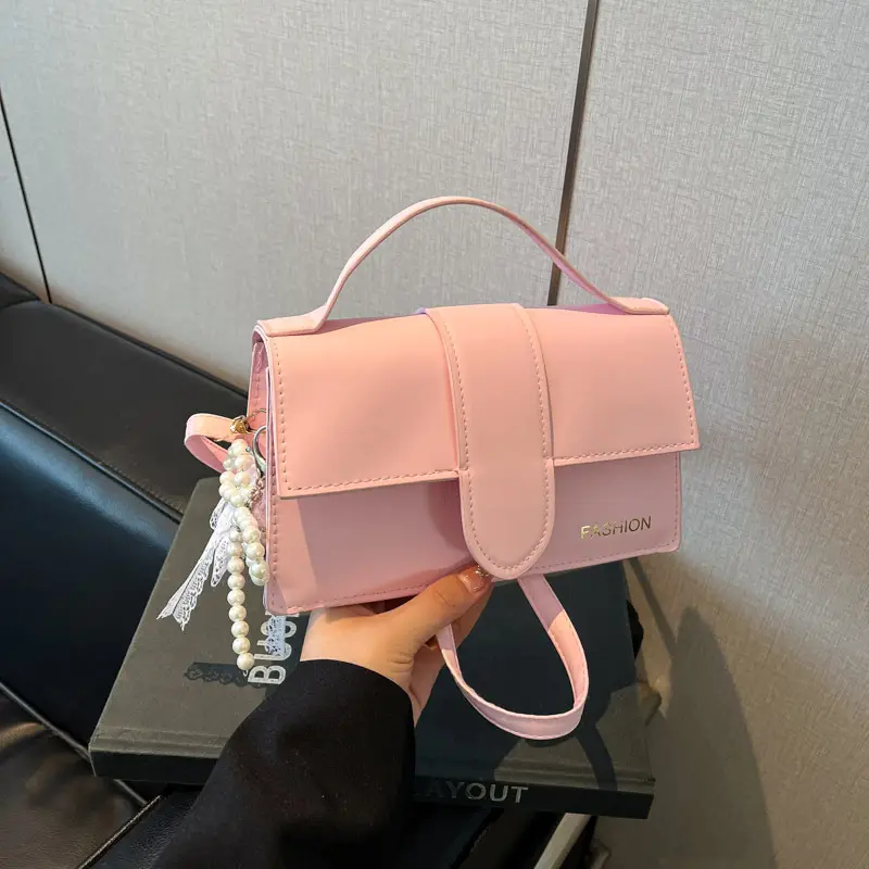 Pink Shoulder Crossbody Bag with Pearl Tassel