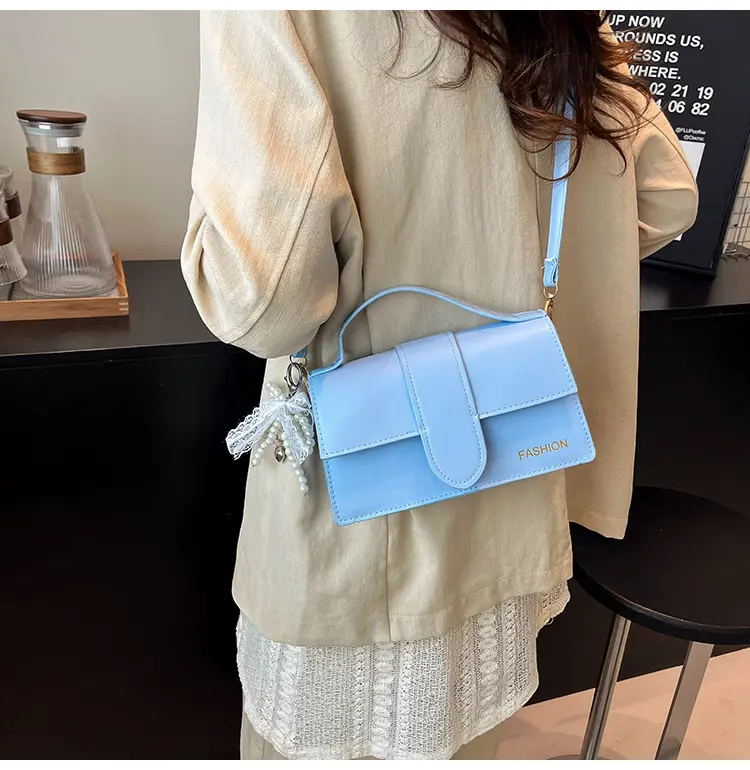 Pink Shoulder Crossbody Bag with Pearl Tassel — feature 11