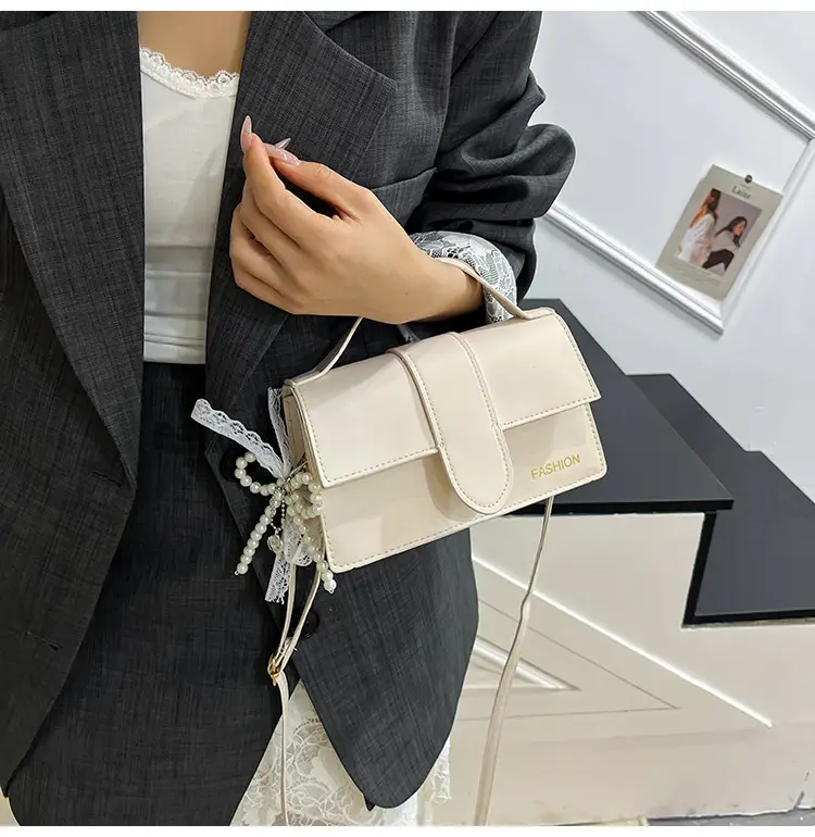 Pink Shoulder Crossbody Bag with Pearl Tassel — feature 16