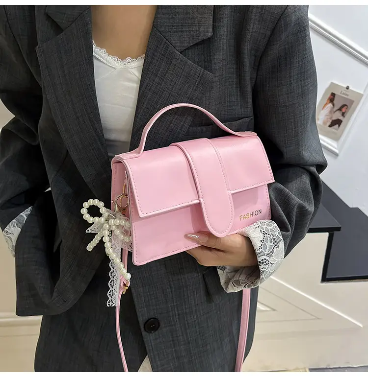 Pink Shoulder Crossbody Bag with Pearl Tassel — feature 22