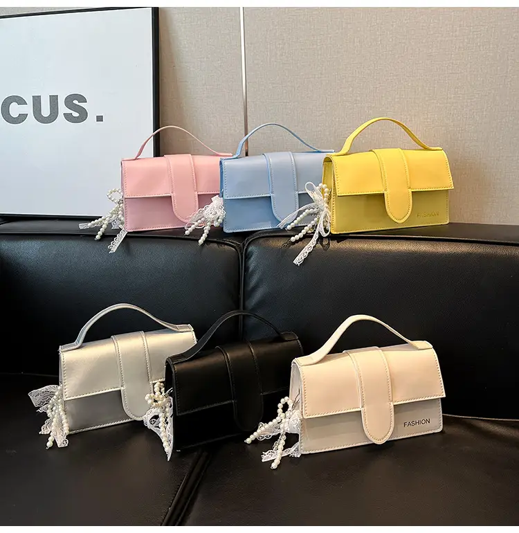 Pink Shoulder Crossbody Bag with Pearl Tassel — feature 23