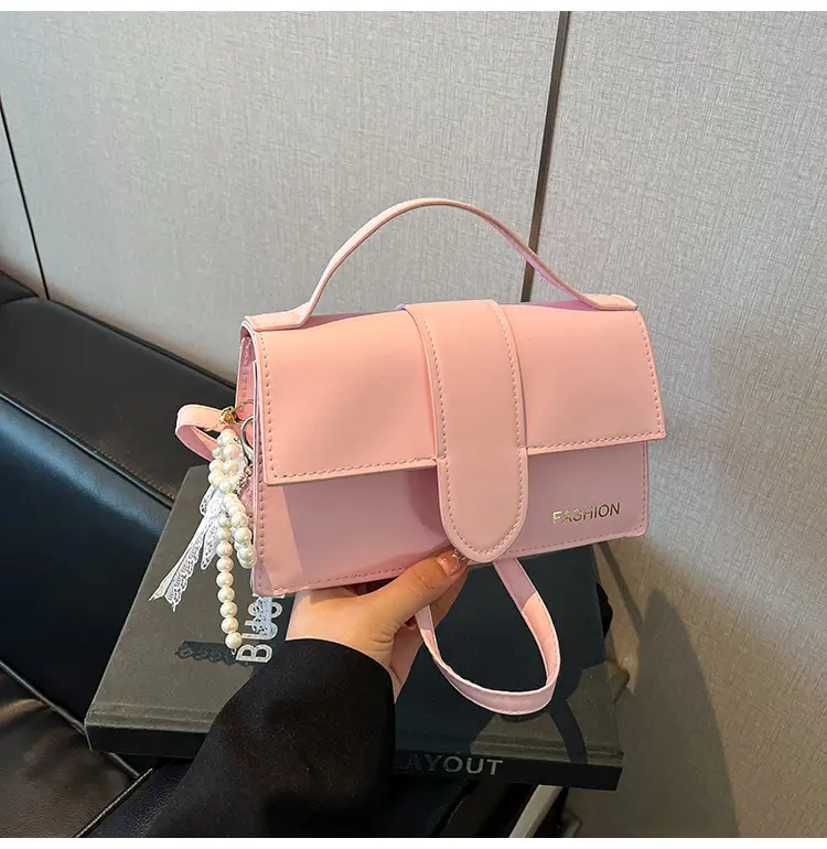 Pink Shoulder Crossbody Bag with Pearl Tassel — feature 27