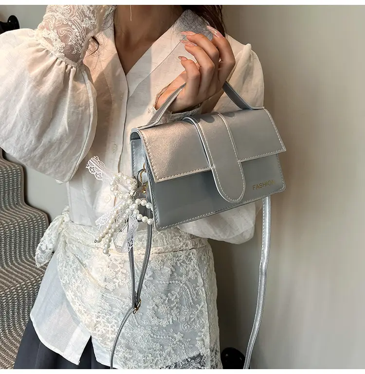 Pink Shoulder Crossbody Bag with Pearl Tassel — feature 9