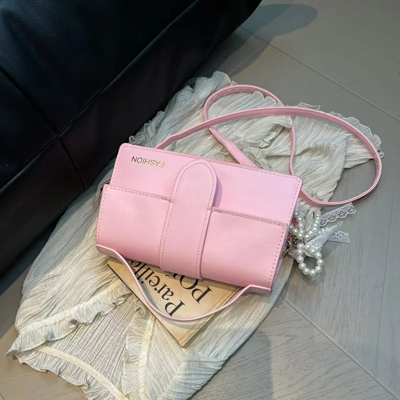 Pink Shoulder Crossbody Bag with Pearl Tassel