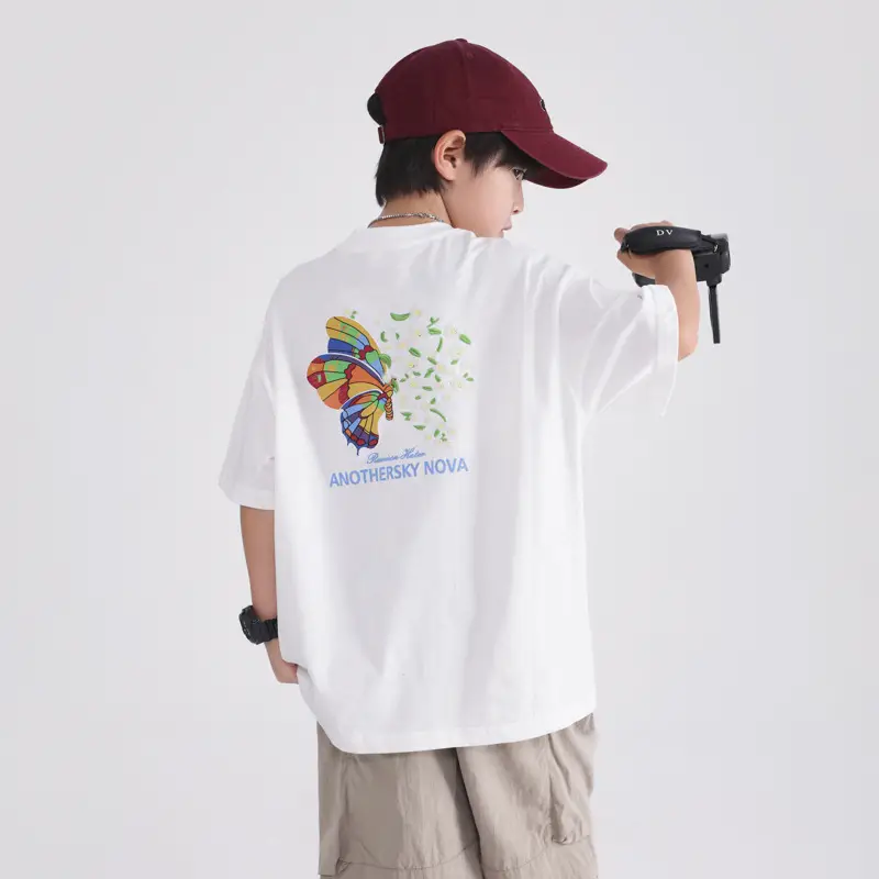 Boys' Black Butterfly Embroidered 20S T-Shirt