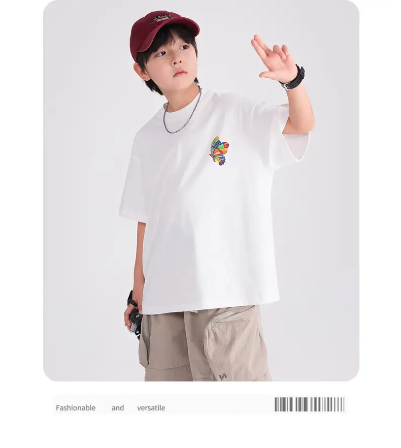 Boys' Black Butterfly Embroidered 20S T-Shirt — feature 13