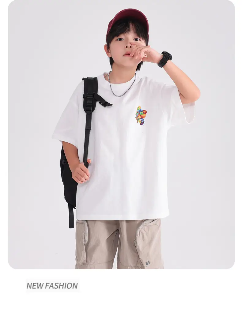 Boys' Black Butterfly Embroidered 20S T-Shirt — feature 14