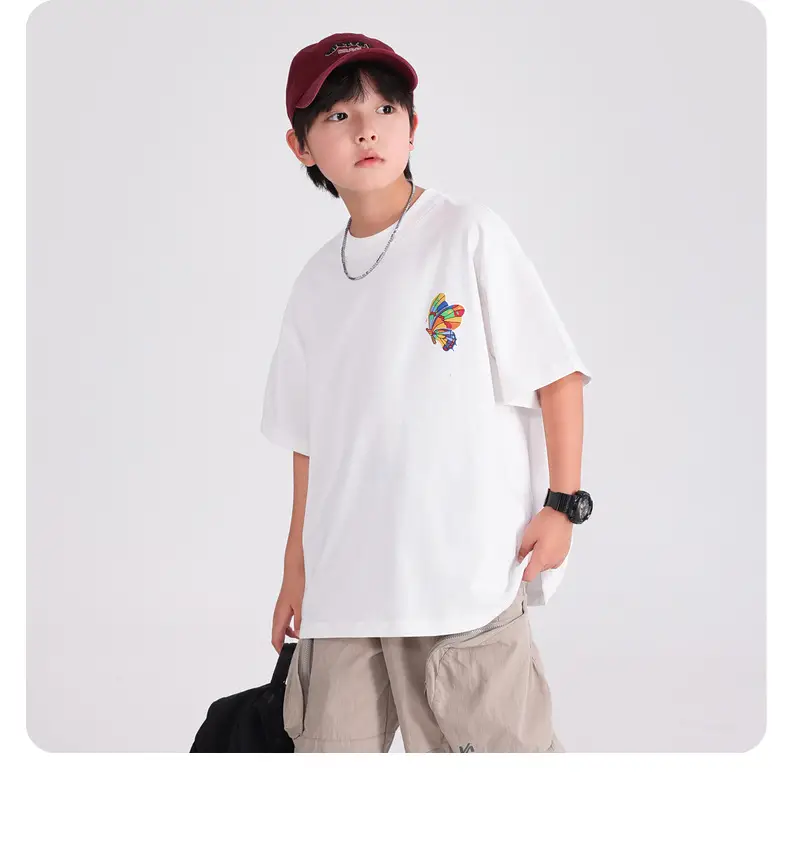 Boys' Black Butterfly Embroidered 20S T-Shirt — feature 15