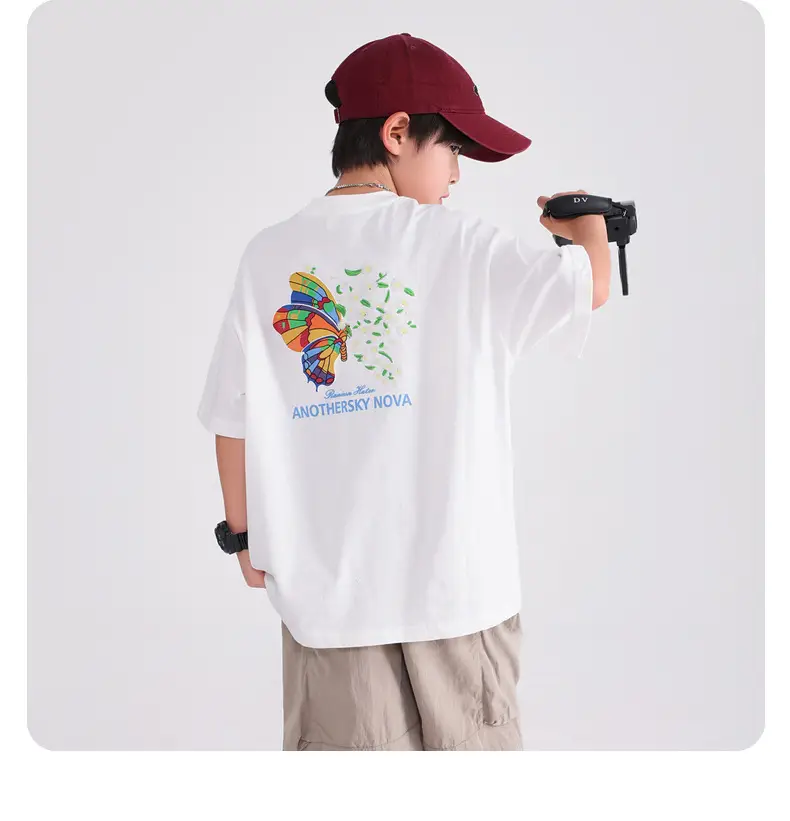 Boys' Black Butterfly Embroidered 20S T-Shirt — feature 16