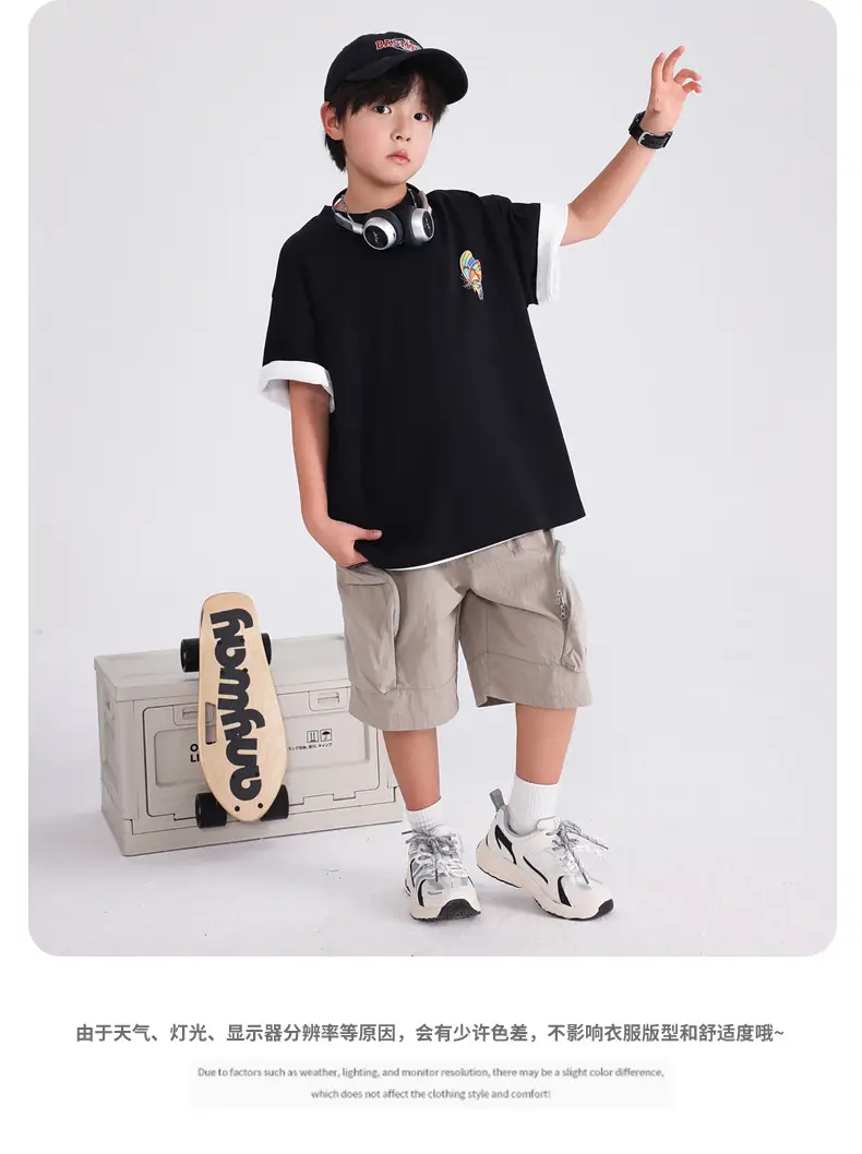Boys' Black Butterfly Embroidered 20S T-Shirt — feature 8