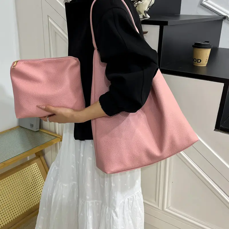 2025 Women's Beige Textured Shoulder Bag with Matching Tote - Image 8