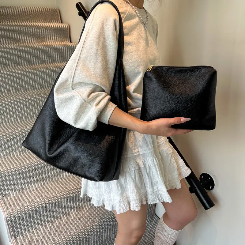 2025 Women's Beige Textured Shoulder Bag with Matching Tote - Image 9