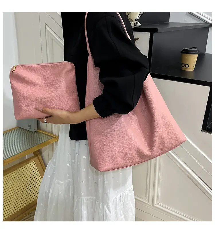 2025 Women's Beige Textured Shoulder Bag with Matching Tote — feature 1