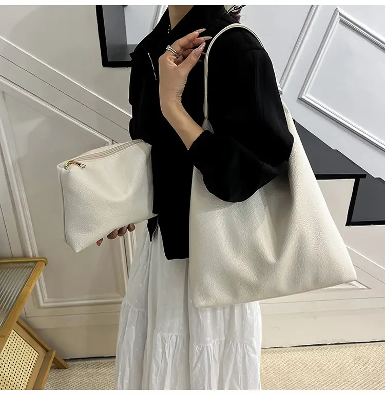 2025 Women's Beige Textured Shoulder Bag with Matching Tote — feature 22