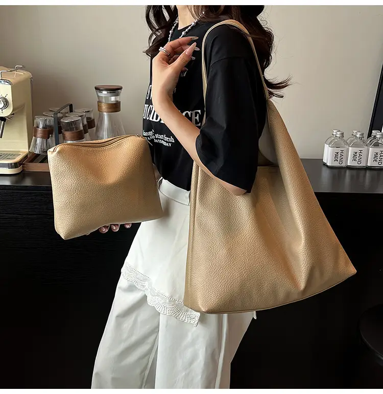 2025 Women's Beige Textured Shoulder Bag with Matching Tote — feature 30