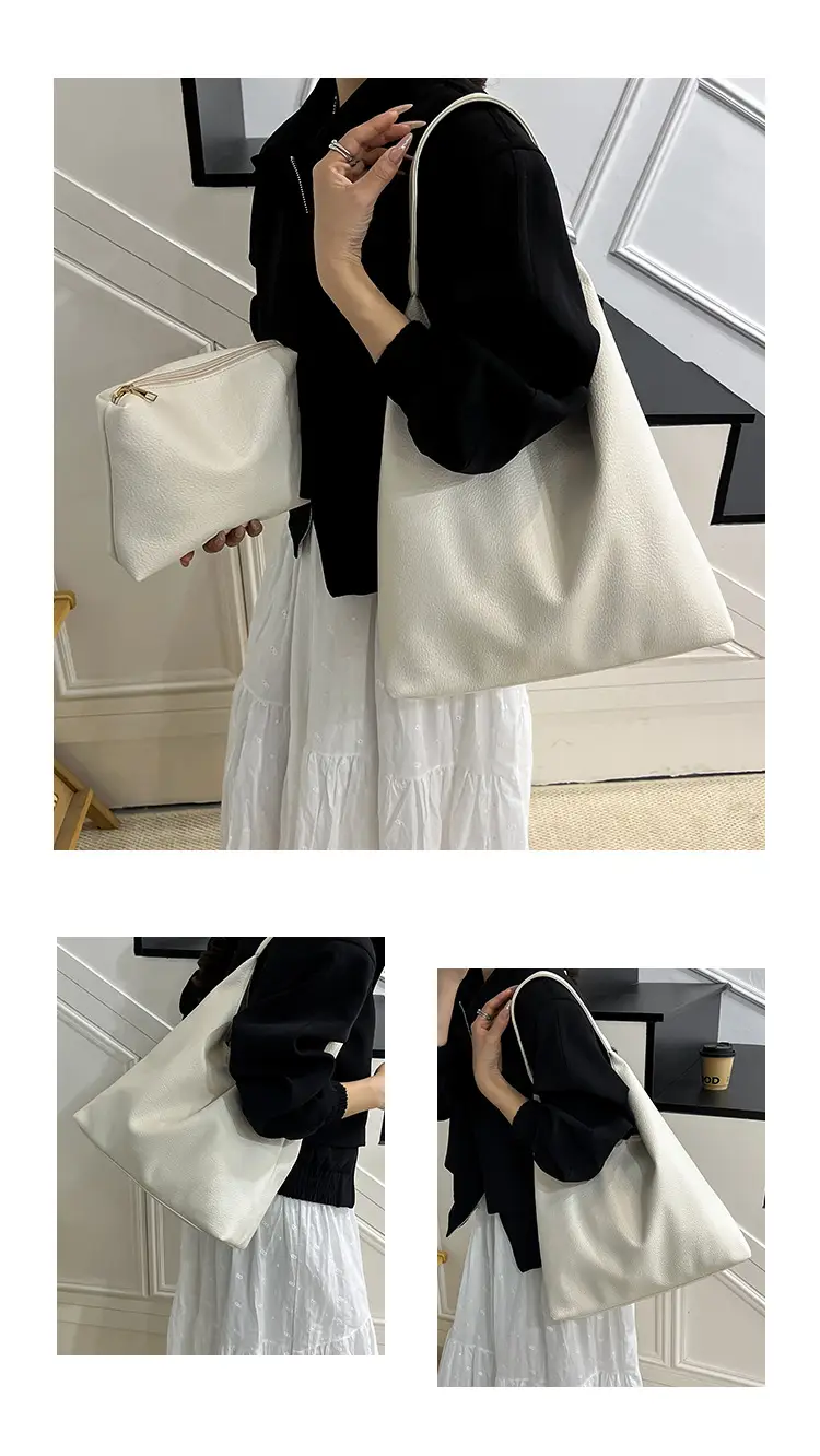 2025 Women's Beige Textured Shoulder Bag with Matching Tote — feature 5