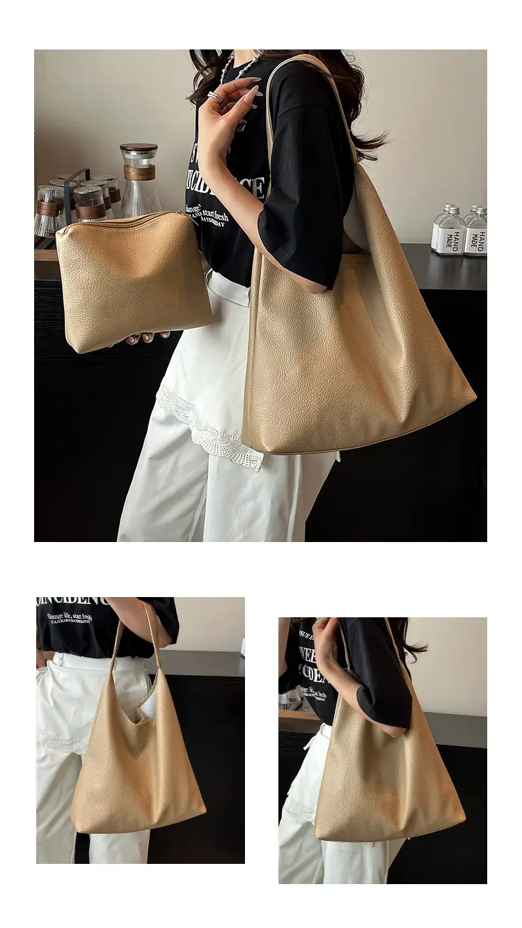 2025 Women's Beige Textured Shoulder Bag with Matching Tote — feature 6