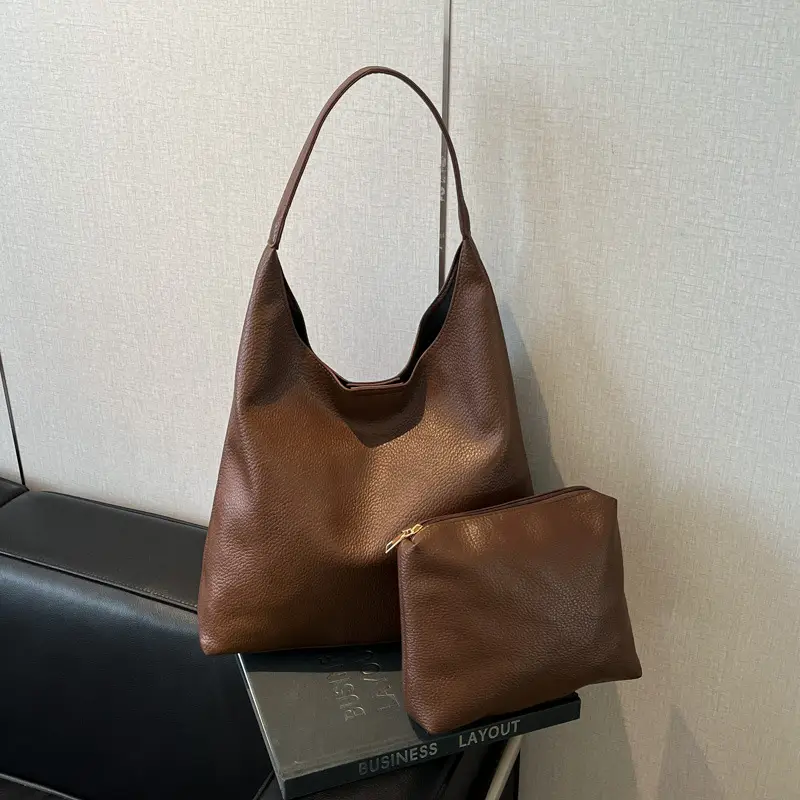 2025 Women's Beige Textured Shoulder Bag with Matching Tote - Image 2