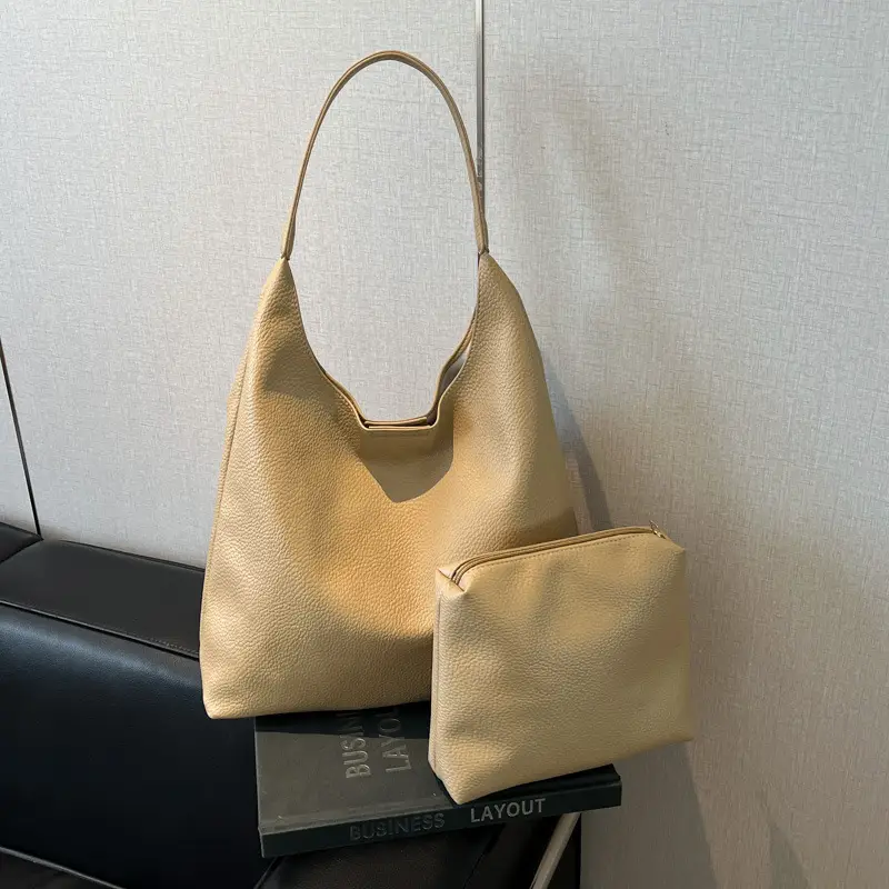 2025 Women's Beige Textured Shoulder Bag with Matching Tote - Image 3