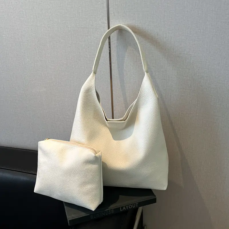2025 Women's Beige Textured Shoulder Bag with Matching Tote - Image 6