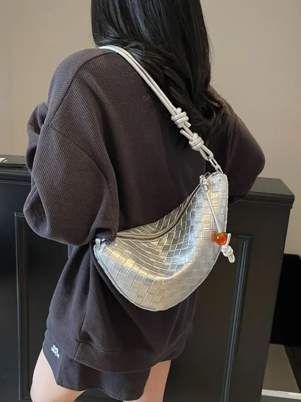 Women's Silver Saddle Crossbody Bag with Lace Trim - Image 5