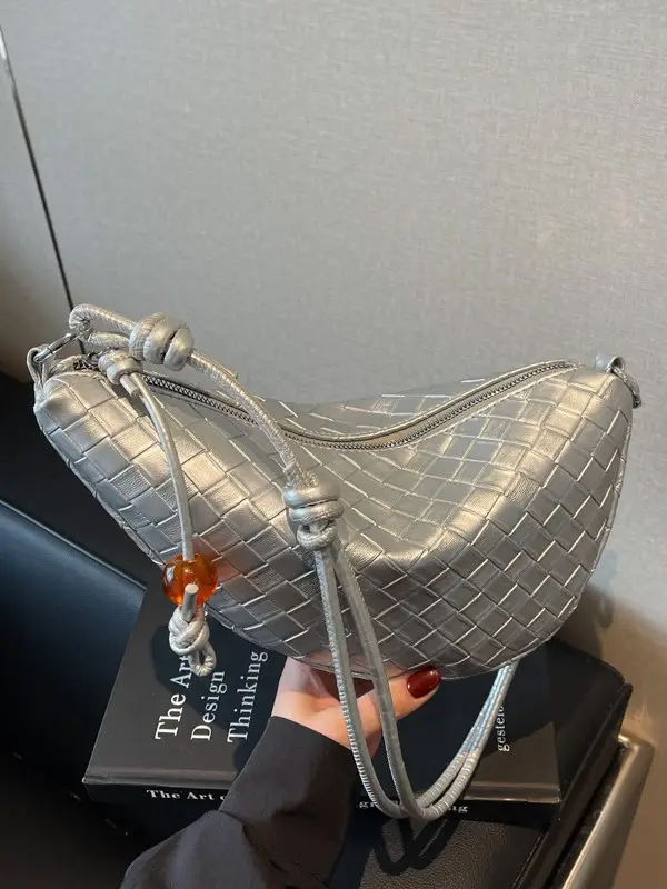 Women's Silver Saddle Crossbody Bag with Lace Trim - Image 7