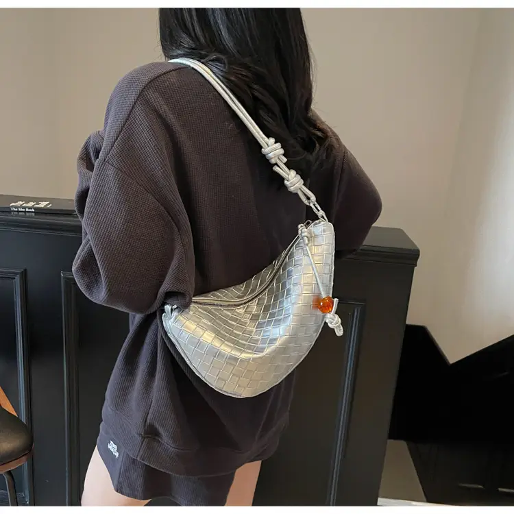 Women's Silver Saddle Crossbody Bag with Lace Trim — feature 13