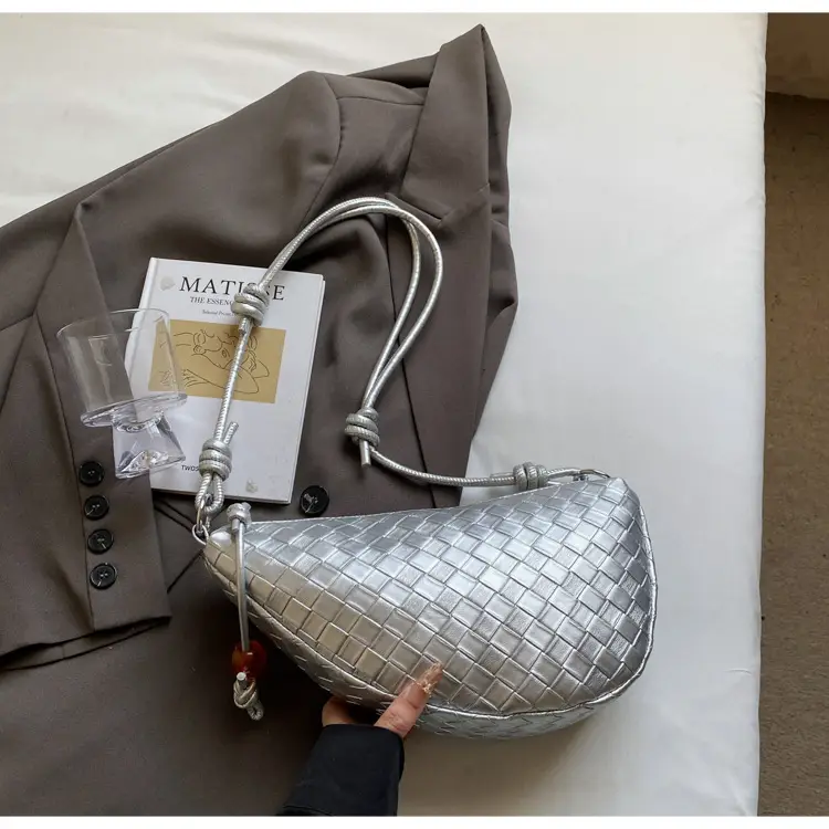 Women's Silver Saddle Crossbody Bag with Lace Trim — feature 32
