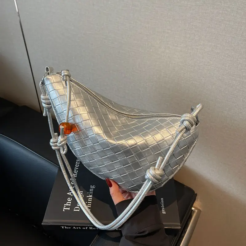 Women's Silver Saddle Crossbody Bag with Lace Trim - Image 4