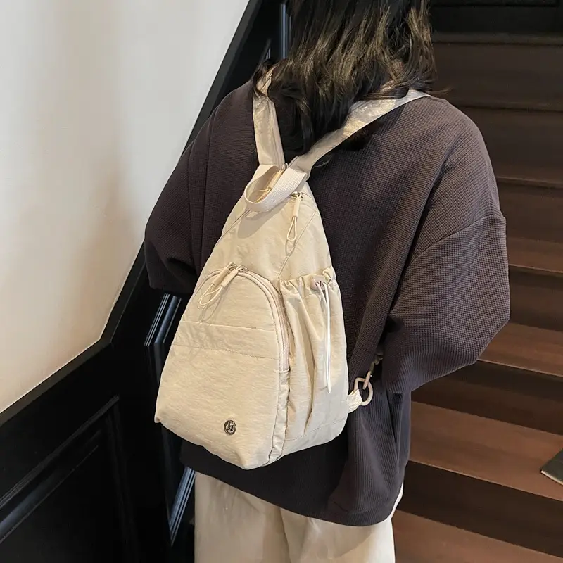 Women's Cream Cotton Chest Backpack with Drawstring Closure - Image 6