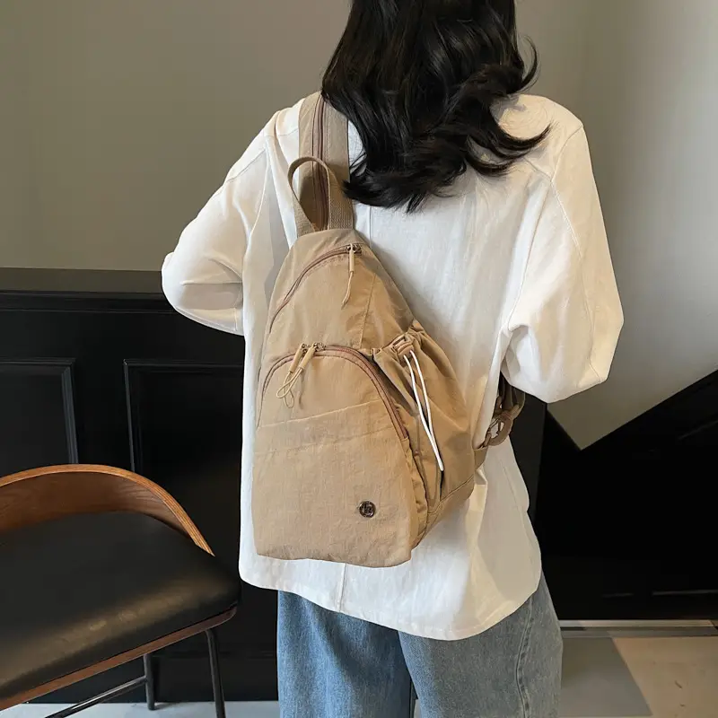 Women's Cream Cotton Chest Backpack with Drawstring Closure - Image 8