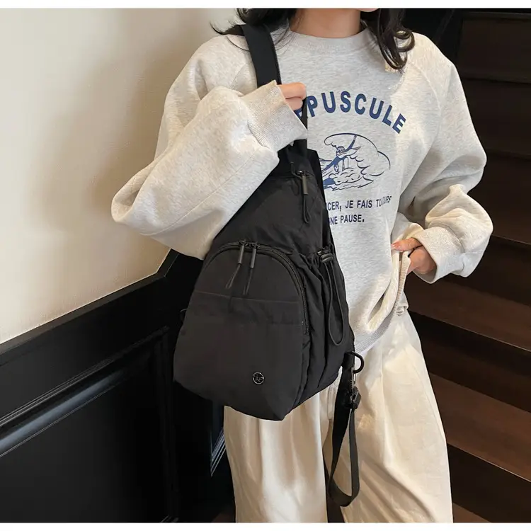 Women's Cream Cotton Chest Backpack with Drawstring Closure — feature 17