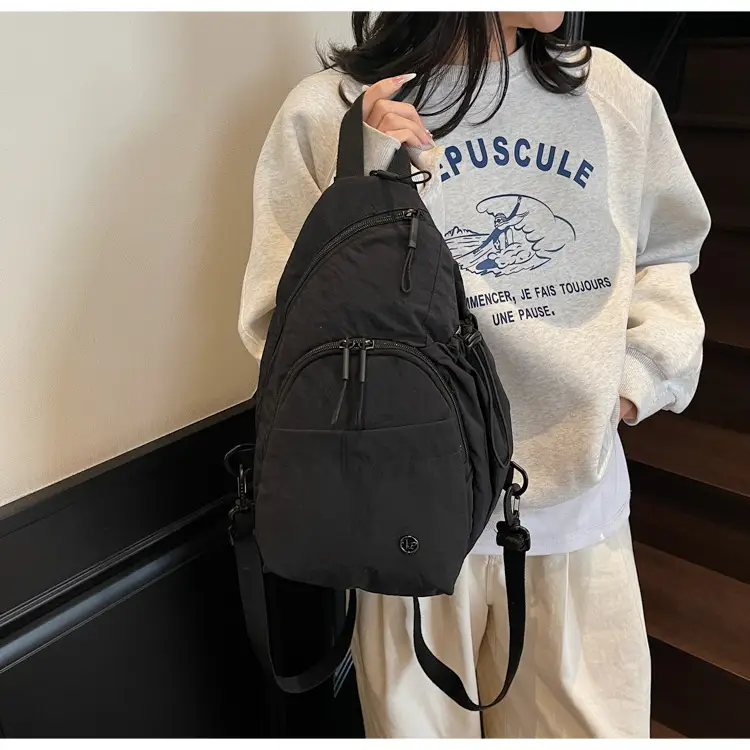 Women's Cream Cotton Chest Backpack with Drawstring Closure — feature 18