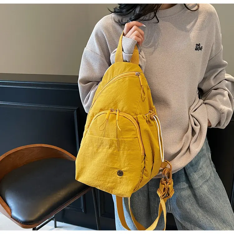 Women's Cream Cotton Chest Backpack with Drawstring Closure — feature 19