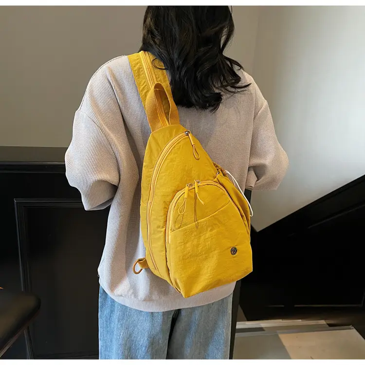 Women's Cream Cotton Chest Backpack with Drawstring Closure — feature 20