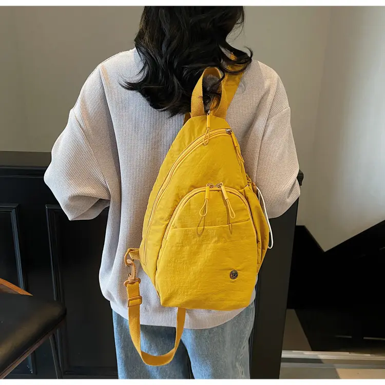 Women's Cream Cotton Chest Backpack with Drawstring Closure — feature 21