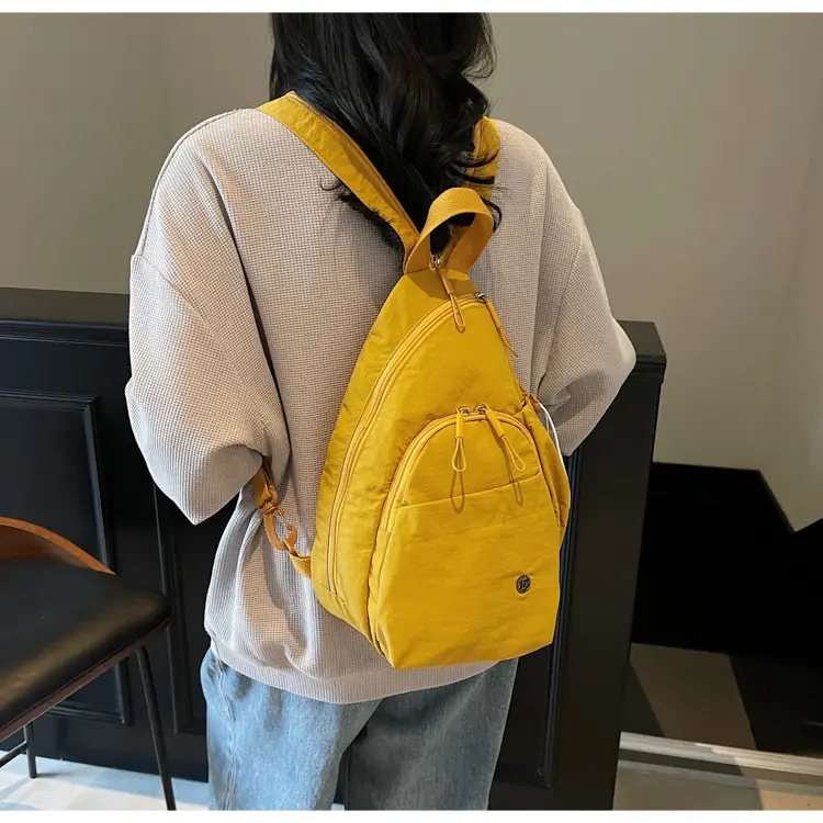 Women's Cream Cotton Chest Backpack with Drawstring Closure — feature 22