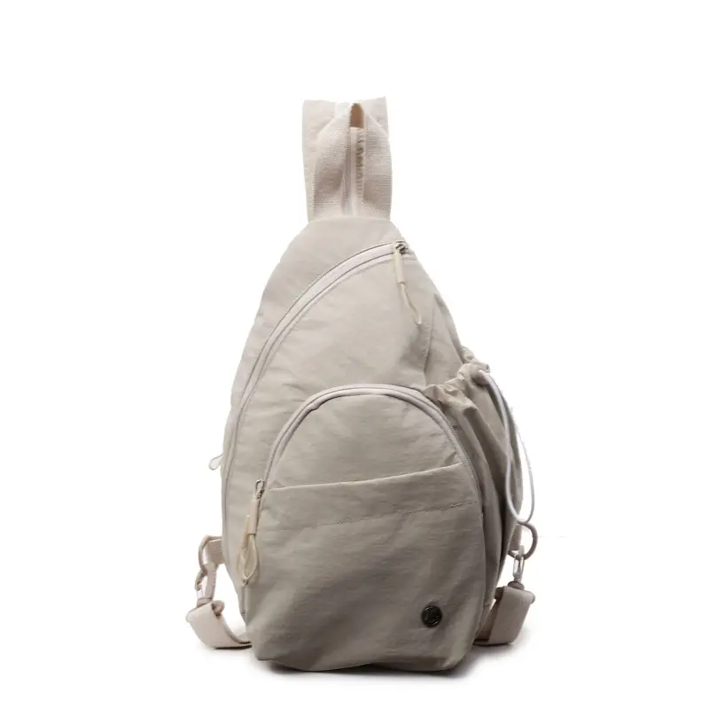 Women's Cream Cotton Chest Backpack with Drawstring Closure - Image 4