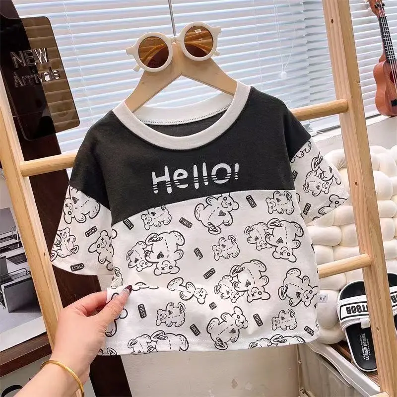 Boys Cotton Hello Print Short Sleeve T-Shirt Blue White