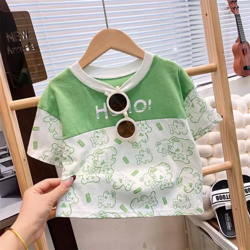 Boys Cotton Hello Print Short Sleeve T-Shirt Blue White — feature 5