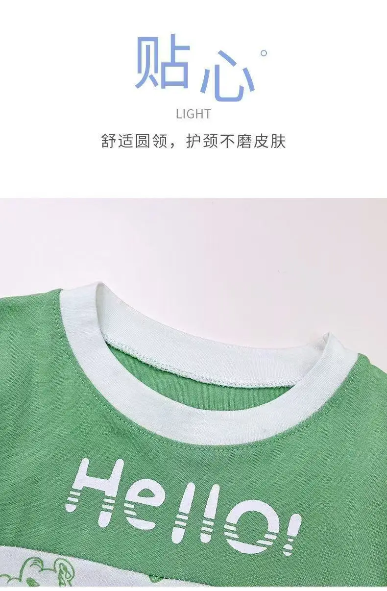 Boys Cotton Hello Print Short Sleeve T-Shirt Blue White — feature 8